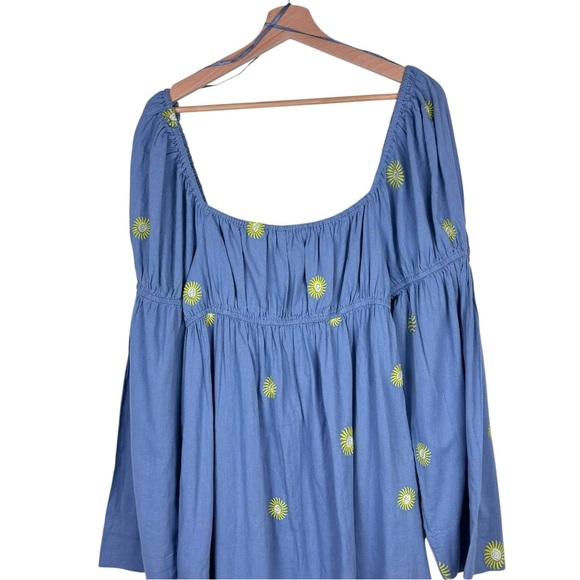 FREE PEOPLE EMORY DAISY EMBROIDERY MILKMAID COTTON LINEN RELAXED BOHO MIDI DRESS - Picture 7 of 16
